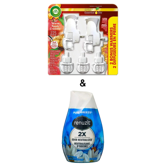 Adjustables Air Freshener, Pure Breeze, 7 Ounce By Renuzit & Plug-in Air Freshener, Scented Oil Kit, Warm Apple Crumble, 2 Plug-in & 5 Refills, Special Edition by Air Wick