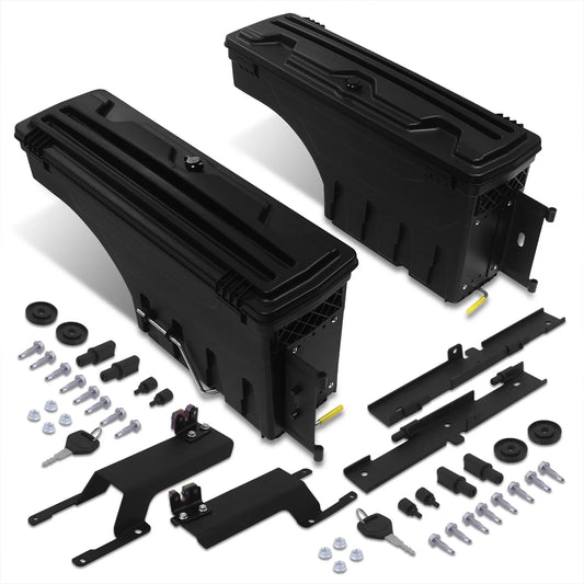 For 2015-2020 Ford F-150 (2-Piece) Rear Truck Bed Wheel Well Storage Utility Tool Box Left & Right Swing Cases Pair w/ Locks (Black) - F150 Pickup 16 17 18 19