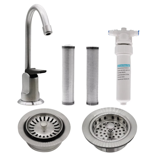 Westbrass C0132-20 6 Touch-Flo Style Pure Cold Water Dispenser Faucet Kit with Filter, 2-Pack Replacement Cartridges, Kitchen Sink Strainer & Disposal Trim Set, Stainless Steel