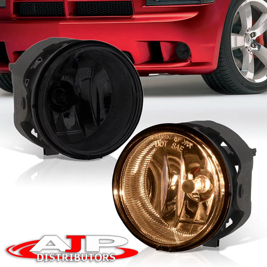 For 2006-2009 Dodge Charger / 2008-2010 Challenger Chrome Front Bumper Driving Fog Lights Lamps Assembly + Bulbs Switch Relay Wiring Harness Kit (Smoked Lens) - LX R/T SRT HEMI