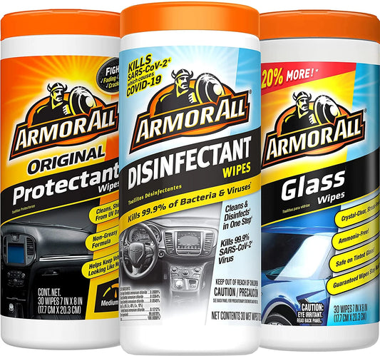 Armor All Protectant Wipes, Disinfectant Wipes, Glass Cleaner Wipes Variety Pack
