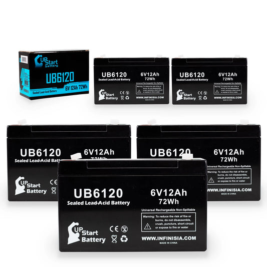 5x Pack - Compatible DYNA RAY DR500 Battery - Replacement UB6120 Universal Sealed Lead Acid Battery (6V, 12Ah, 12000mAh, F1 Terminal, AGM, SLA) - Includes 10 F1 to F2 Terminal Adapters