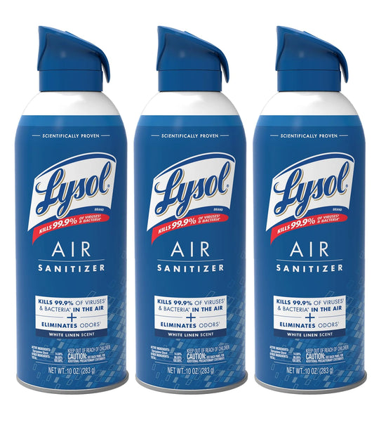 Lysol Air Sanitizer Spray, For Air Sanitization And Odor Elimination, White Linen Scent, 10 Fl. Oz (Pack Of 3)