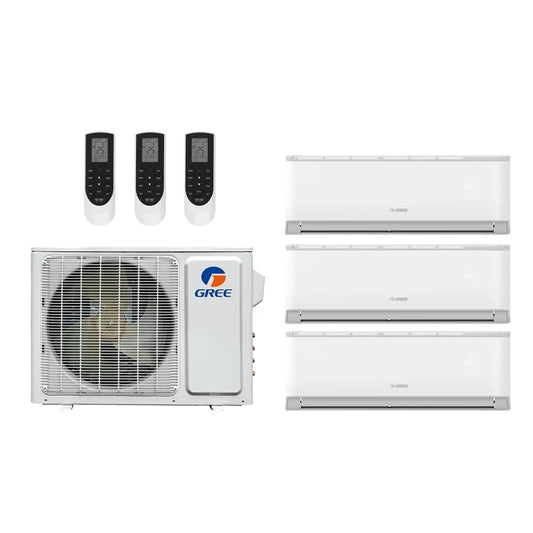 Gree 36,000 Btu 21 Seer 3-Zone Ductless Mini Split Heat Pump System - 12K-12K-12K - MULTI24HP230V1CO - (3) LIVS12HP230V1BH