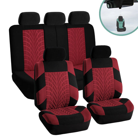 FH Group Burgundy Polyester Fabric Full Set Car Seat Cover with Air Freshener