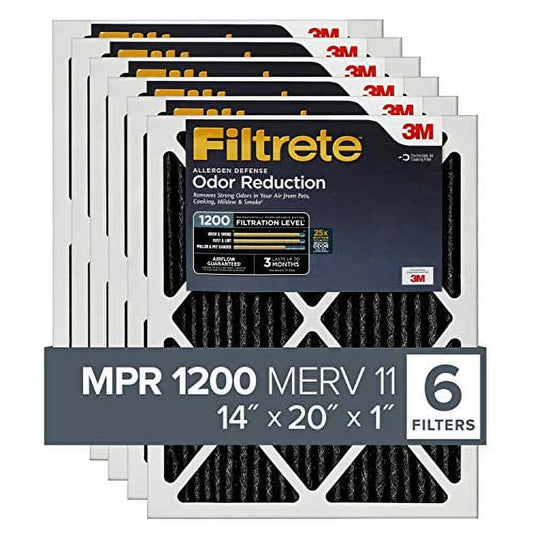Filtrete 14x20x1, AC Furnace Air Filter, MPR 1200, Allergen Defense Odor Reduction, 6-Pack (exact dimensions 13.81 x 19.81 x 0.81)