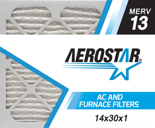 Aerostar 14x30x1 MERV  13, Pleated Air Filter, 14x30x1, Box of 6, Made in the USA