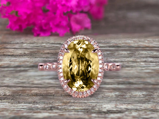 2 Carat 8x6mm Oval Cut Champagne Diamond Moissanite Engagement Ring On 10k Rose Gold Halo Stackable Ring Art Deco Anniversary Gift Personalized for Brides