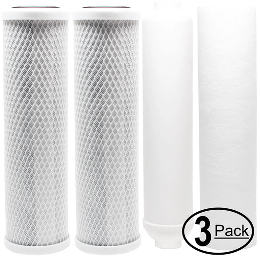 3-Pack Replacement for Filter Kit for PuROLine PL50T36BP-6800 RO System - Includes Carbon Block Filters, PP Sediment Filter & Inline Filter Cartridge - Denali Pure Brand