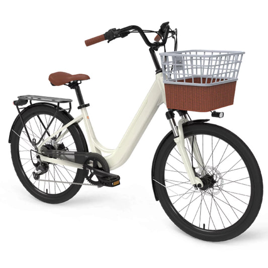 Dinling 24 7 Speed Electric Bike for Adults UL Certified 36V 7.5Ah Li-ion Battery Beige