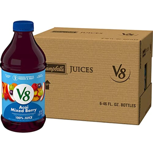 V8 Blends 100% Juice Acai Mixed Berry Juice, Fruit And Vegetable Juice Blend, 46 Fl Oz Bottle (Pack Of 6)