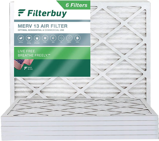 Filterbuy 20x21x1 MERV 13 Pleated HVAC AC Furnace Air Filters (6-Pack)