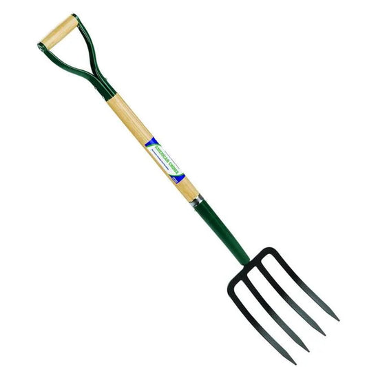 30 in. 4-Tine Steel D-Grip Spading Fork with Wood Handle, Black