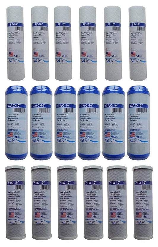3 Years Supply (18 pcs) Universal Reverse Osmosis RO Replacement Set of 3 filters: Sediment, GAC, CTO Carbon Block for 3 stage Whole House Purification System
