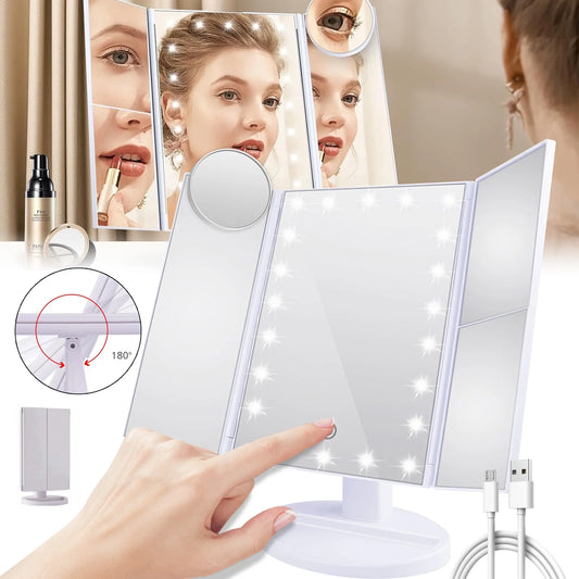Makeup Mirror with Lights,DFITO Lighted Makeup Mirror with 22Pcs LED Lights, 2X 3X 10X Magnifying Makeup Mirror, Dual Power Supply Light Up Vanity Mirror