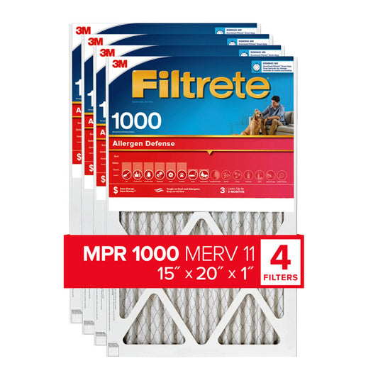 Filtrete 15x20x1 Air Filter, MPR 1000 MERV 11, Allergen Defense, 4 Filters