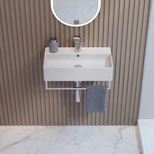 Claire 22 Wall-Mount Bathroom Sink with Silver Towel Bar