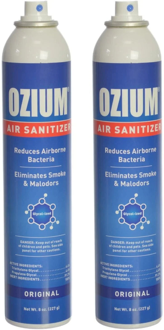 Ozium Air Sanitizer Reduces Airborne Bacteria Eliminates Smoke & Malodors Spray Air Freshener, Original, 8 Oz 2 Pack, Natural