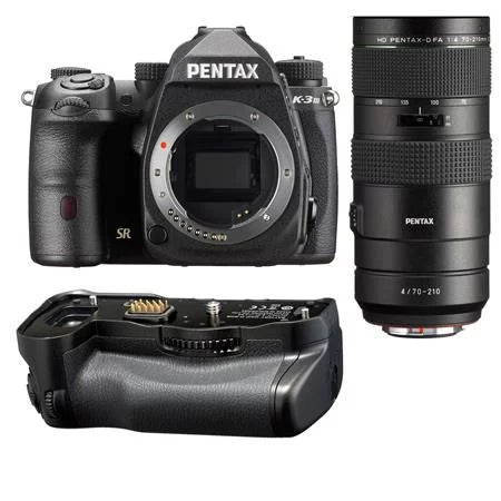 K-3 Mark III APS-C-Format DSLR Camera , Black with Pentax HD PENTAX-D FA 70-210mm F4 ED SDM WR Lens, Pentax D-BG8 Battery Grip