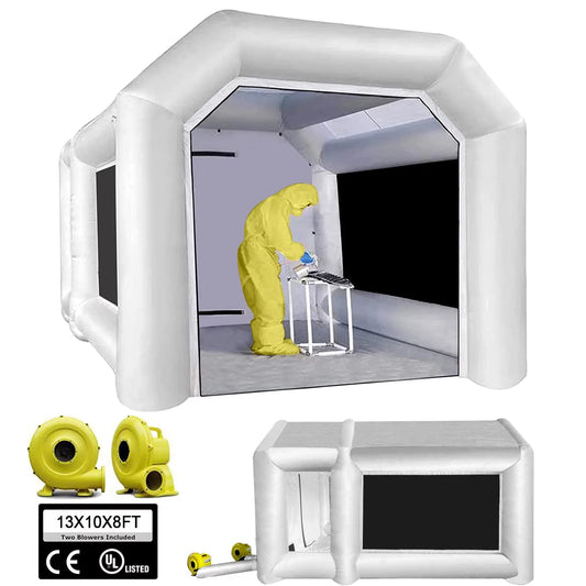 FLAPKWAN 13X10X8FT Inflatable Paint Booth with 450W+450W Air Blower, Professional Auto Parts Painting Workstation Portable Spray Paint Booth with Oversized Air Filter System