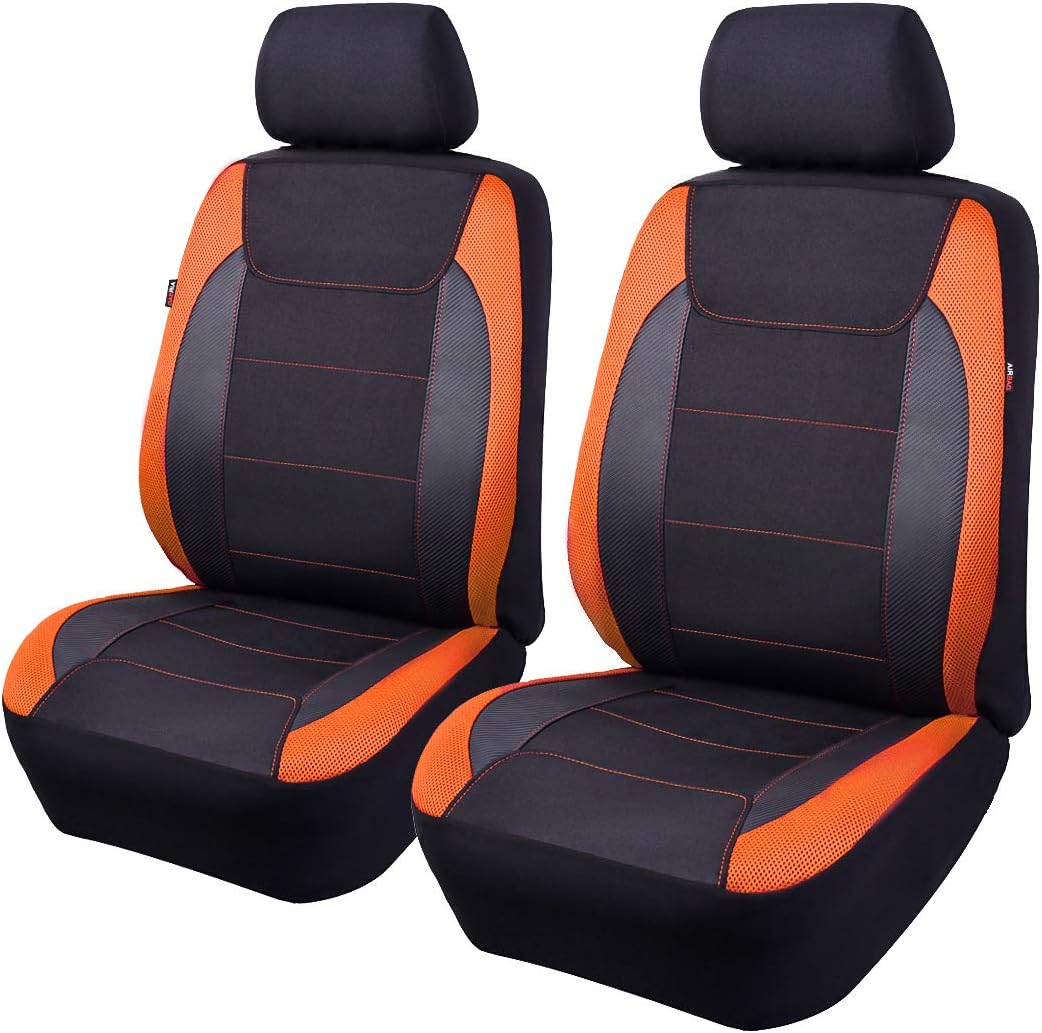 Flying Banner car seat Covers Quality Carbon Fiber Air Mesh Fabric Sport Low High Back Bucket Back Pocket Arm Rest (2 Fronts - High Bucket, Blue)
