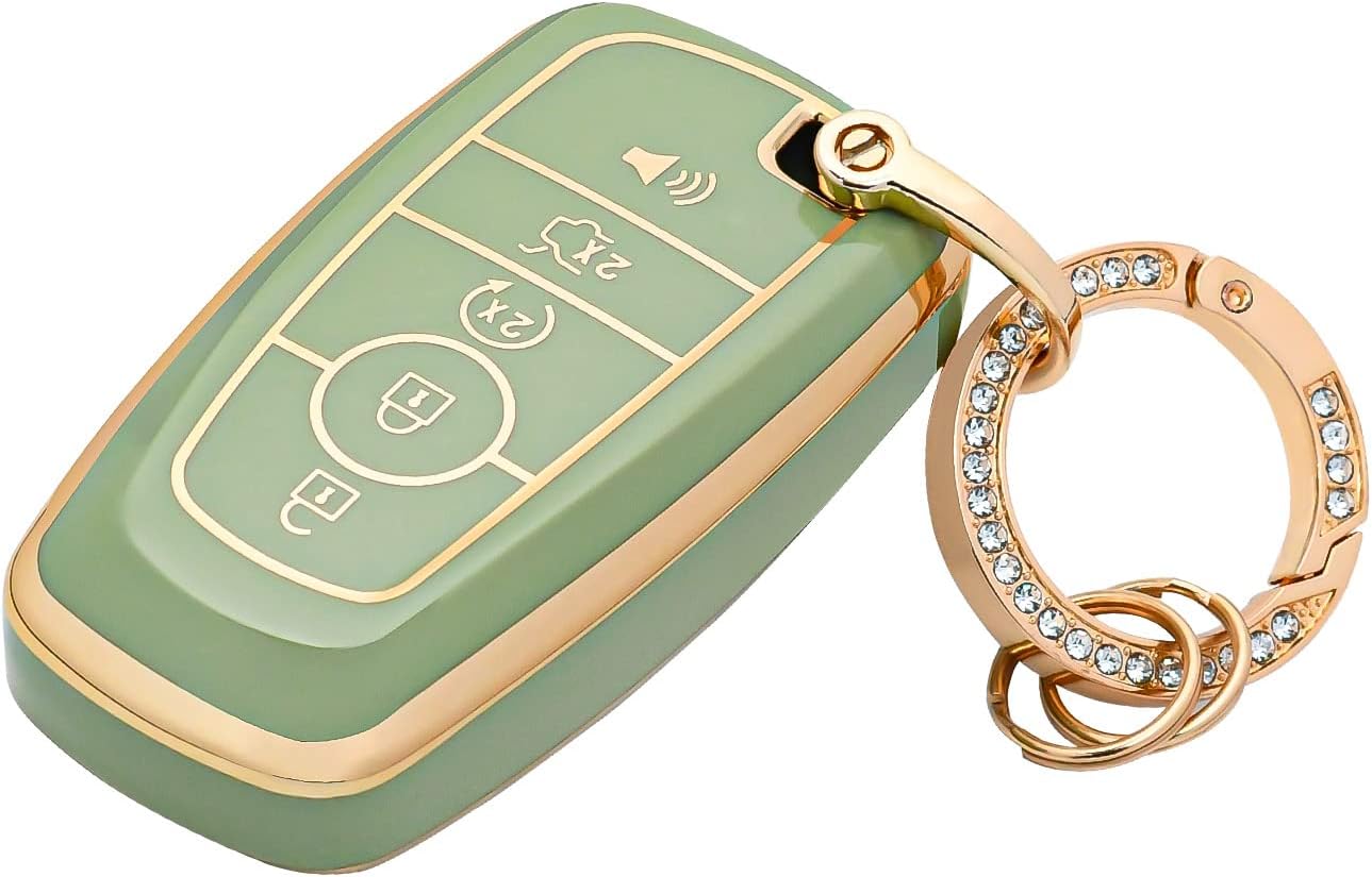 OFFCURVE Key Fob Cover with Keychain for Ford Fusion Explorer Escape F150 F250 F350 F450 F550 Edge Maverick Expedition Lincoln Aviator 5 Buttons Smart Key Holder, Black