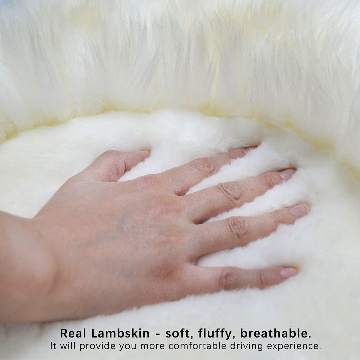 Gracefur Sheepskin Car Seat Cover Genuine Wool Seat Cover Fluffy Fur Front Seat Covers Fits Cars, Trucks, SUV, or Van (White)