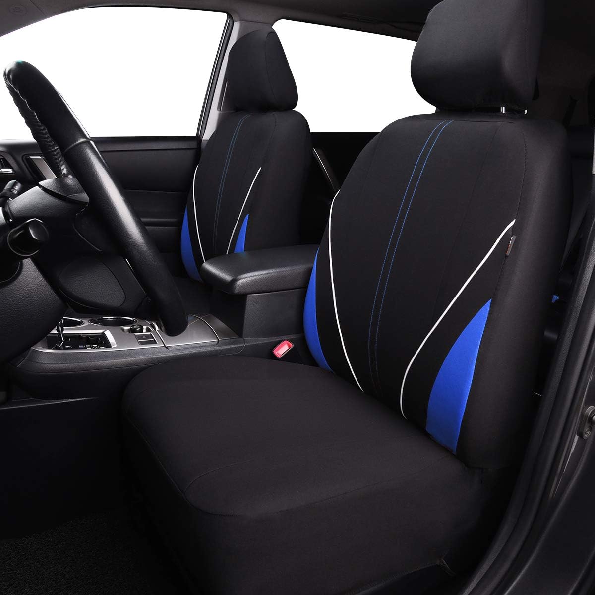 Flying Banner car seat Covers Fashion Sporty Full Set Pipping Front Rear Bench Protectors Rear Bench Split 40/60 50/50 60/40 Easy Installation (Blue Black)