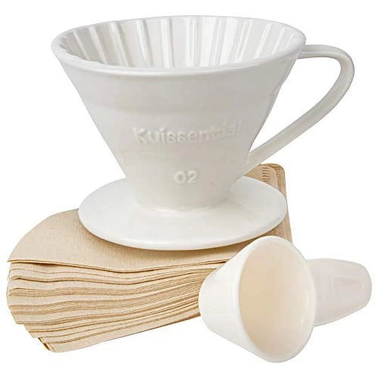 Kuissential Ceramic Coffee Dripper with 40 Filters and Coffee Scoop - Pour Over Coffee Dripper, Size 02- Easy Manual Coffee Brew Maker- Strong Brew Flavor- For Home, Office, Cafe, Restaurants