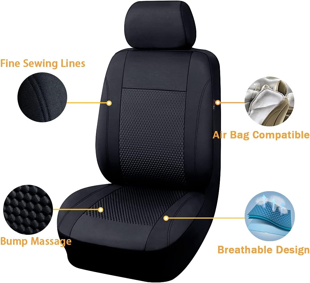 Flying Banner car seat Covers Full Set Velvet Cubic Heat Stamp Massage Breathable Rear Bench Split Black Gray Beige tan 40/60 50/50 60/40 (Full Set - Low Back, Black)