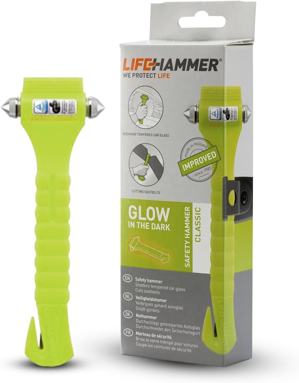 LifeHammer CR-224407 Safety Hammer Classic Auto Escape Tool, (Pack of 2) (Yellow Glow in The Dark)