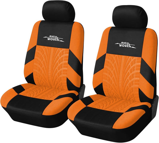 AUTOYOUTH Car Seat Covers for Front Seats, Breathable and Washable Bucket Seat Covers for Cars, Truck, SUV, Vans Airbag Compatible Automotive Interior Covers, Orange