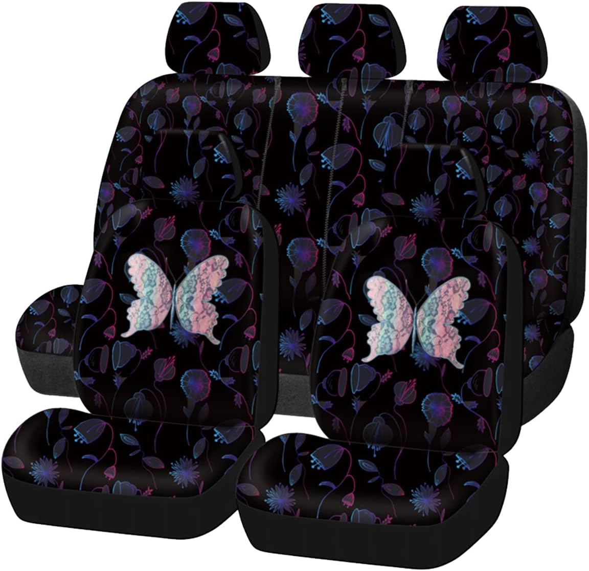 Flying Banner Butterfly car seat Covers ful Set Fashion Universal Lady Woman Female Rear Bench Split Colorized (Full Set, Purple)