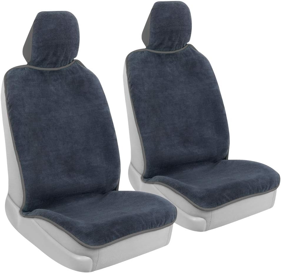 BDK UltraFit Waterpoof Car Seat Towel Cover, 2 Pack with Gray Trim – Washable Sweat Seat Protector, Ideal for Gym Swimming Surfing Running Crossfit, Fits Most Auto Truck Van SUV