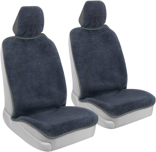 BDK UltraFit Waterpoof Car Seat Towel Cover, 2 Pack with Gray Trim – Washable Sweat Seat Protector, Ideal for Gym Swimming Surfing Running Crossfit, Fits Most Auto Truck Van SUV