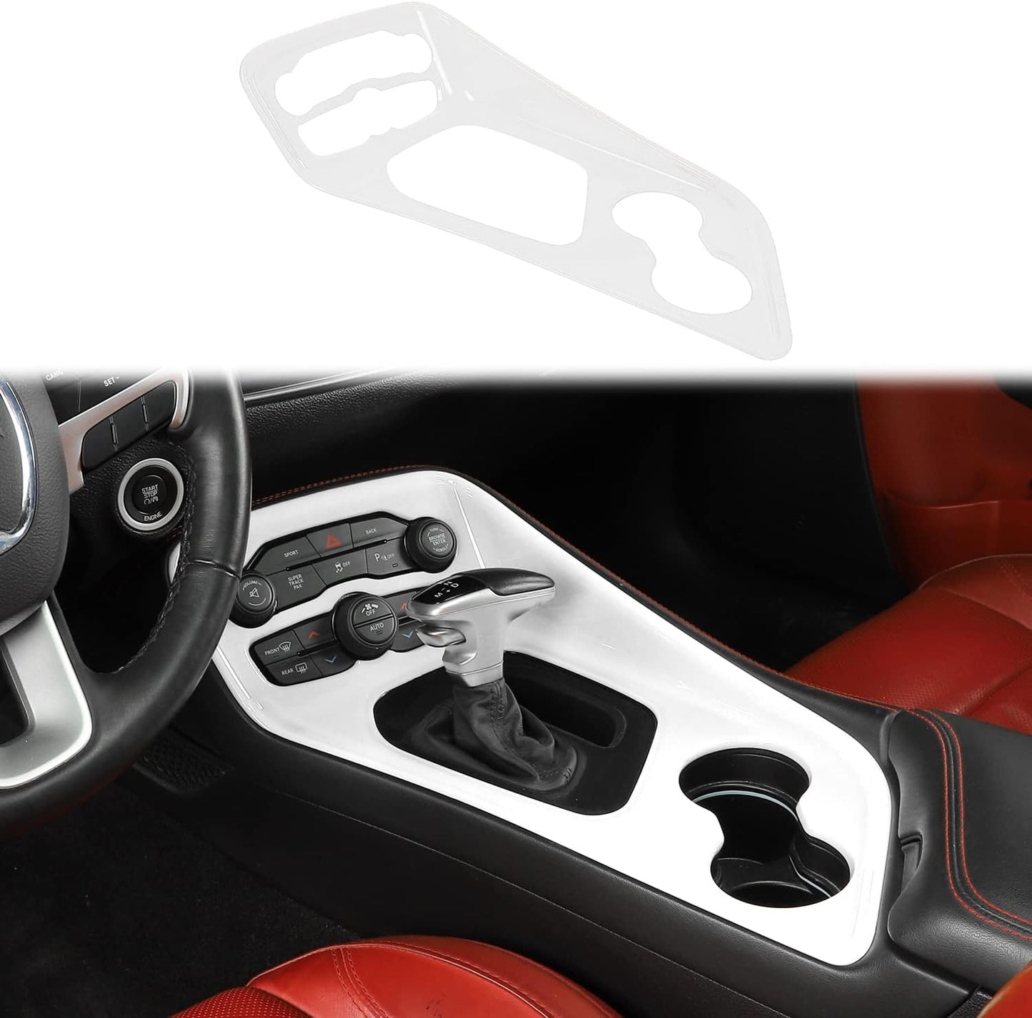 Voodonala Gear Shift Shifter Panel Shift Lever Panel Transmission Gear Selector Gearstick Panel Cover Trim Fit for 2015-2024 Dodge Challenger Interior Accessories ABS Red