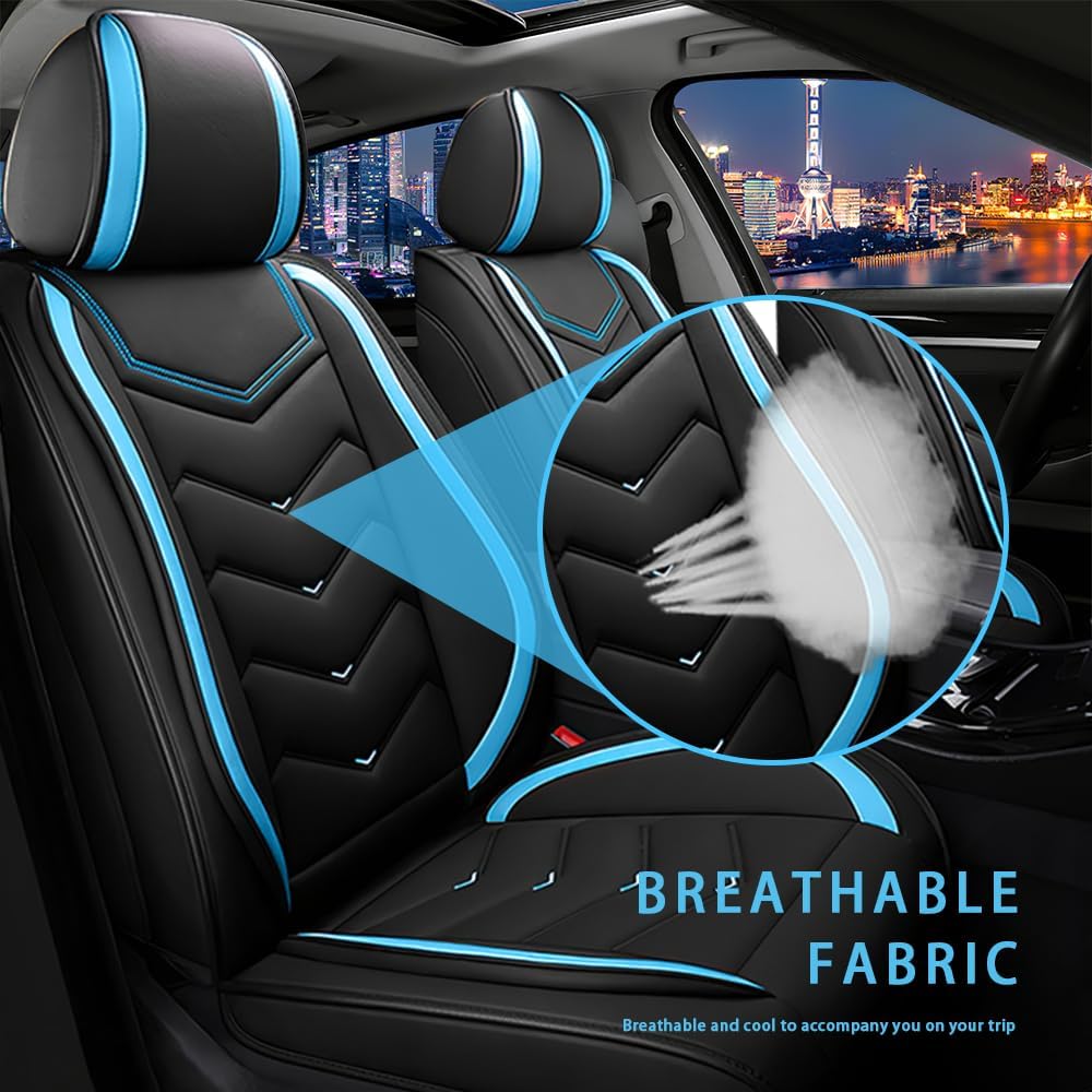 Car Seat Cover for RAM 3500 2012-2024, Waterproof and Wear Resistant Sports Seat Cover, Premium Nappa Leather Seat Protector. (2 Seats Standard/Black Blue)