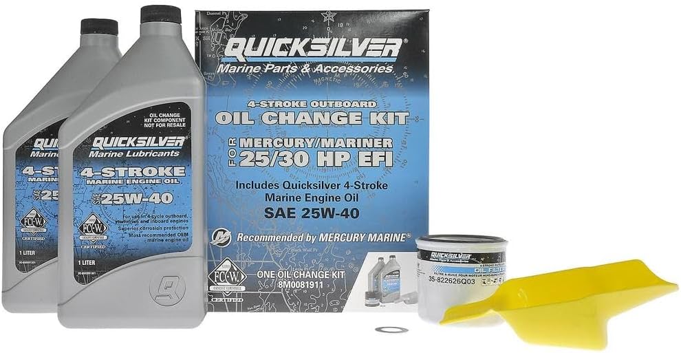 Quicksilver 4-Stroke Oil Change Kit – for Mercury Outboard Engines – 15, 20, 25, 30, 40, 50, 60, 75, 90, 115, 150, 175, 200, 225, 250, 300, 350, 400 HP