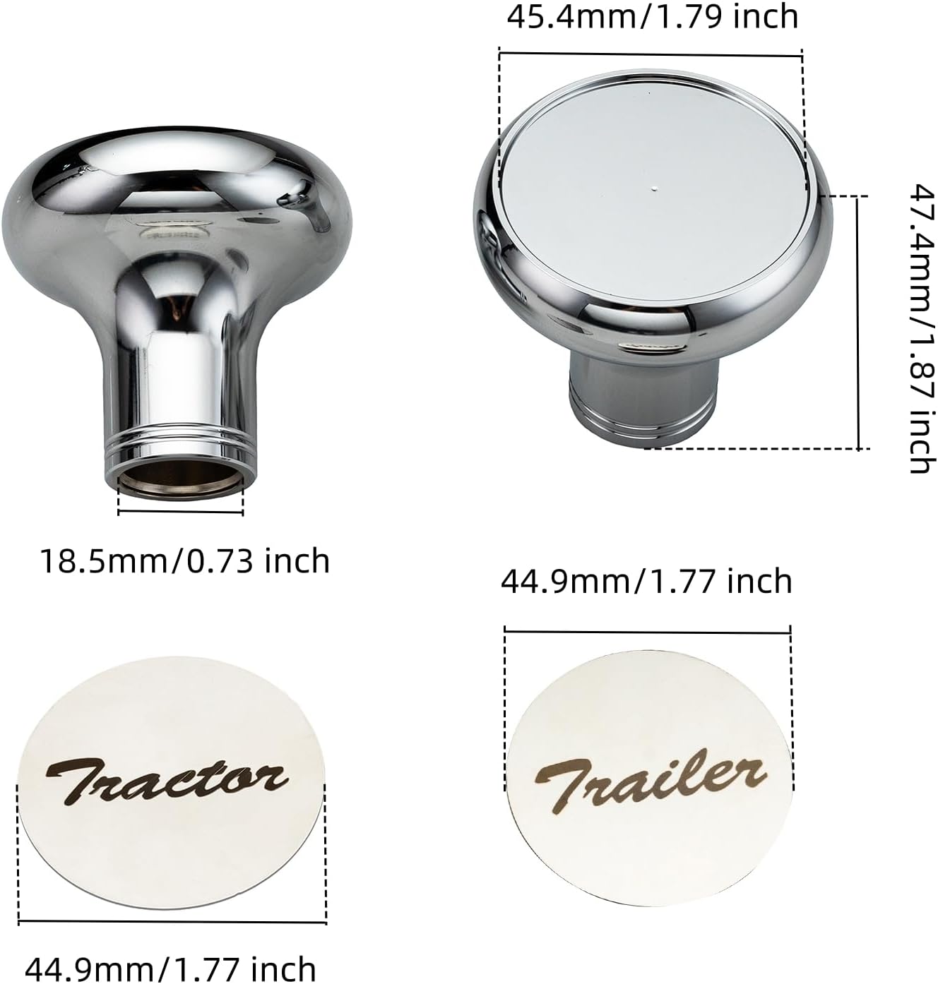 Xintre Pair of Tractor/Trailer Air Valve Knobs Made from Aluminum Interior Accessories Air Brake knobs Compatible with Kenworth T680 Peterbilt 379 389 579 Freightliner, Chrome Stainless Steel (2 Set)