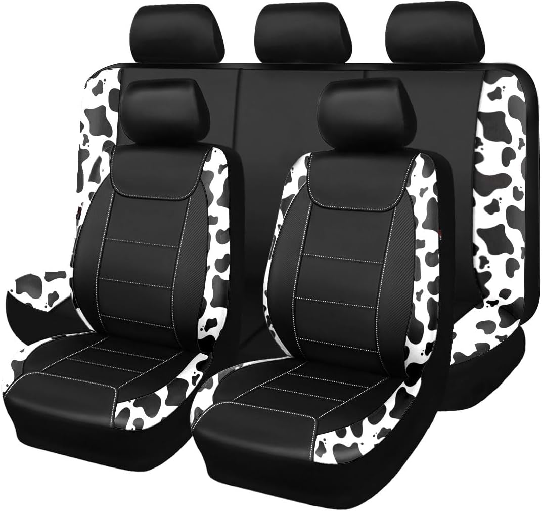 Flying Banner car seat Covers Protects Water Proof Faux Leather Carbon Fiber Front and Rear Bench (Black Black, Full Set - 9PCS)