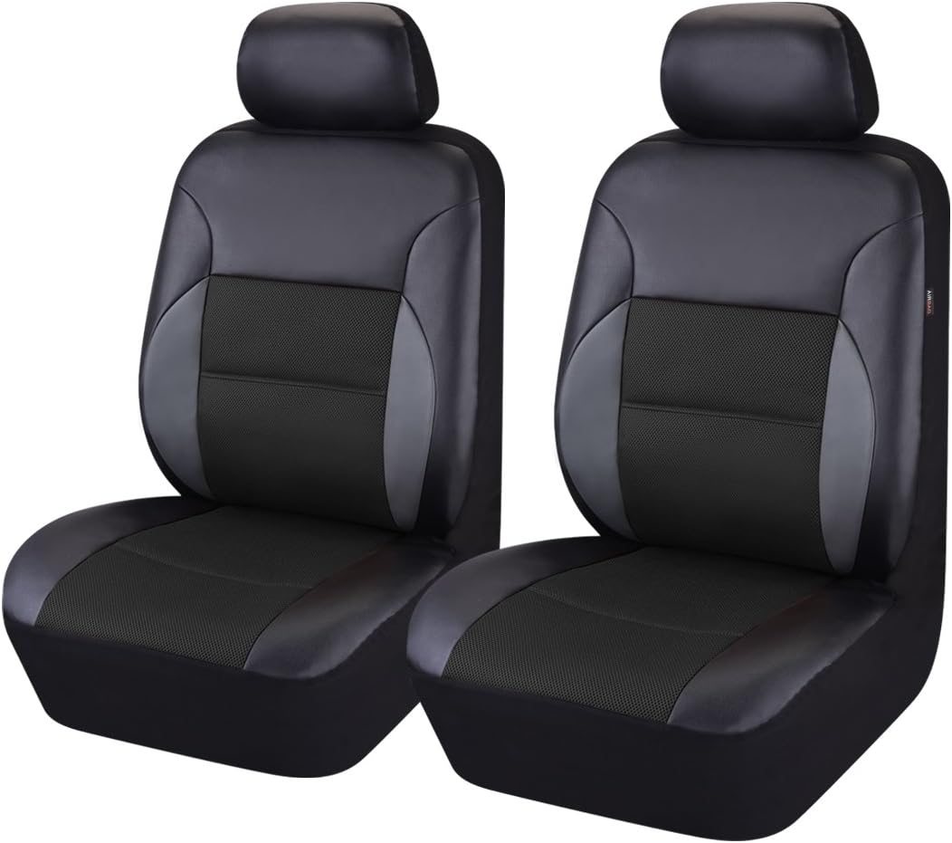 CAR PASS Luxurious PU Leather Automotive Universal Seat Covers Full Set for Vehicles,Cars,SUV,with Super 5mm Composite Sponge Inside,Airbag Compatible (Black and Black)