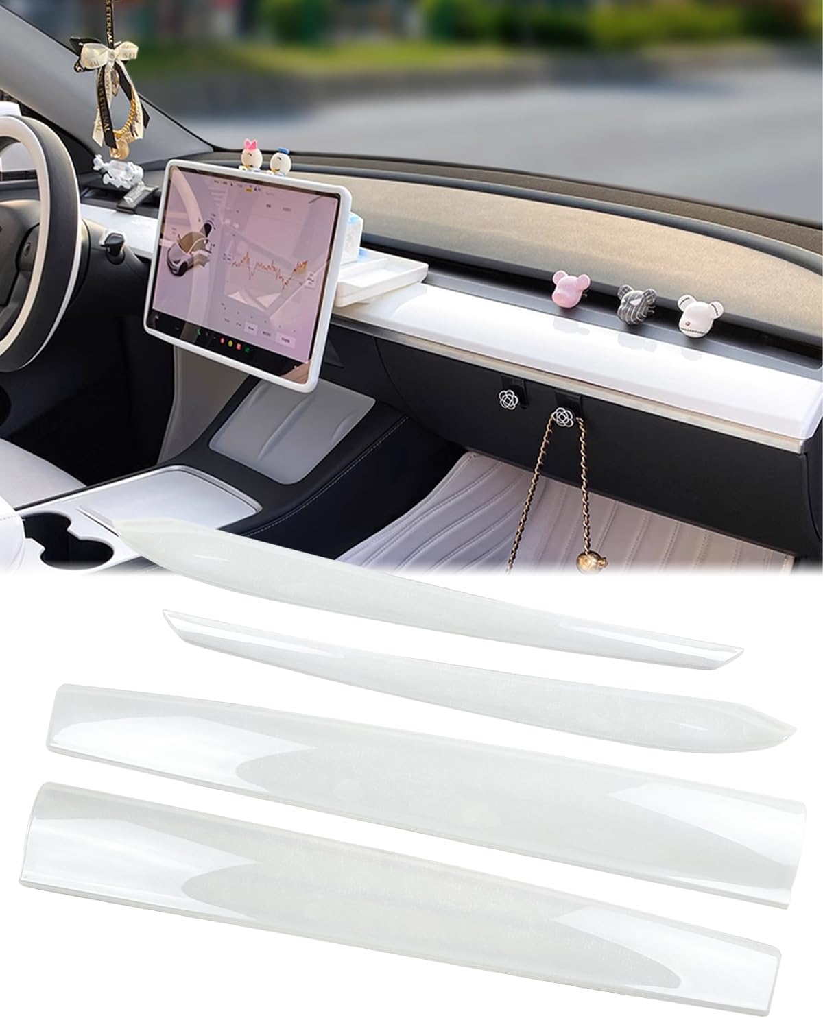 KKTR-CAR Dashboard Cover Wrap and Front Door Inner Armrest Panel Cover Trim Compatible with Tesla Model 3 2021-2023 Model y 2020-2025,NOT for Performance (Matte Carbon Fiber Pattern, 4pcs)