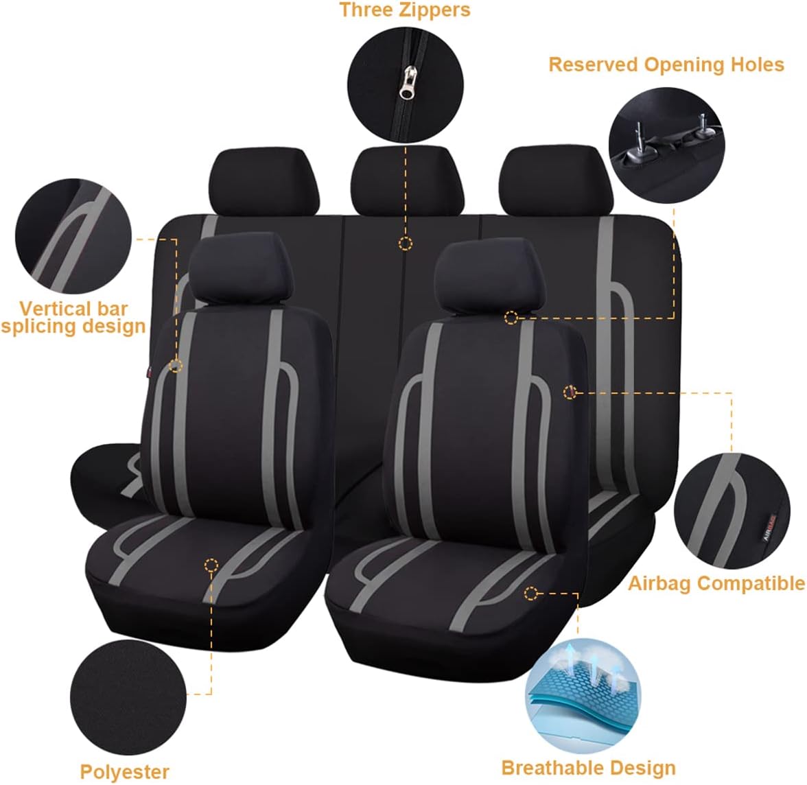 Flying Banner car seat Covers Set Front Rear Breathable Sport Fashion Rear Bench Split 40/60 50/50 60/40