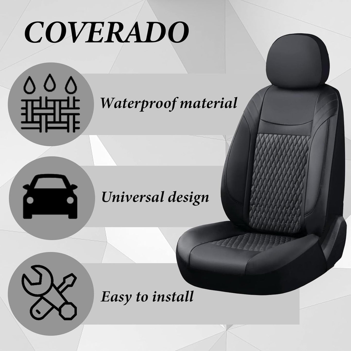 Coverado Car Seat Covers Full Set, 11 Pieces Universal Seat Covers for Cars, PVC Car Seat Cushions, Auto Car Seat Protectors for Front and Rear, Driver Seat Covers Fit for Most Vehicles Black
