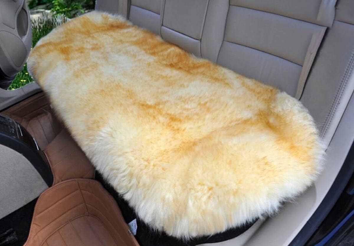 Sisha-A Winter Warmth: Universal Sheepskin Seat Cushion Cover - Natural Wool, for Cars, Trucks, SUVs & Vans - Cozy & Stylish Driving Companion Rear Beige Yellow