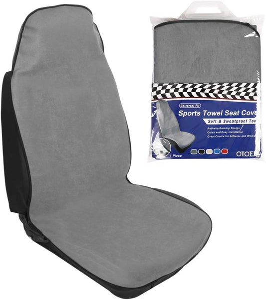 OTOEZ 2PCS Waterproof Sweat Towel Car Seat Cover Mat Auto Car Front Seat Protector for Yoga Running Swimming Crossfit Athletes Beach Outdoor Sports, Universal Fit Most Vehicles, Grey