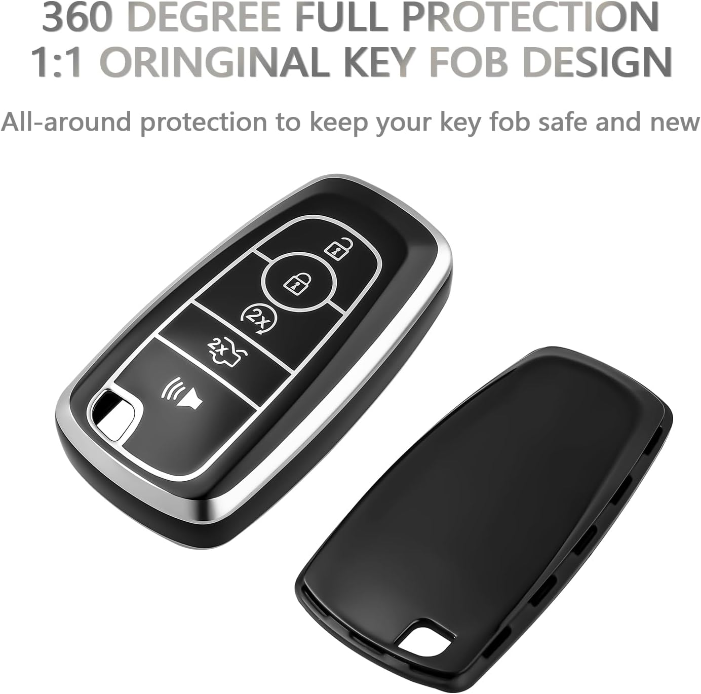 OFFCURVE Key Fob Cover with Keychain for Ford Fusion Explorer Escape F150 F250 F350 F450 F550 Edge Maverick Expedition Lincoln Aviator 5 Buttons Smart Key Holder, Black
