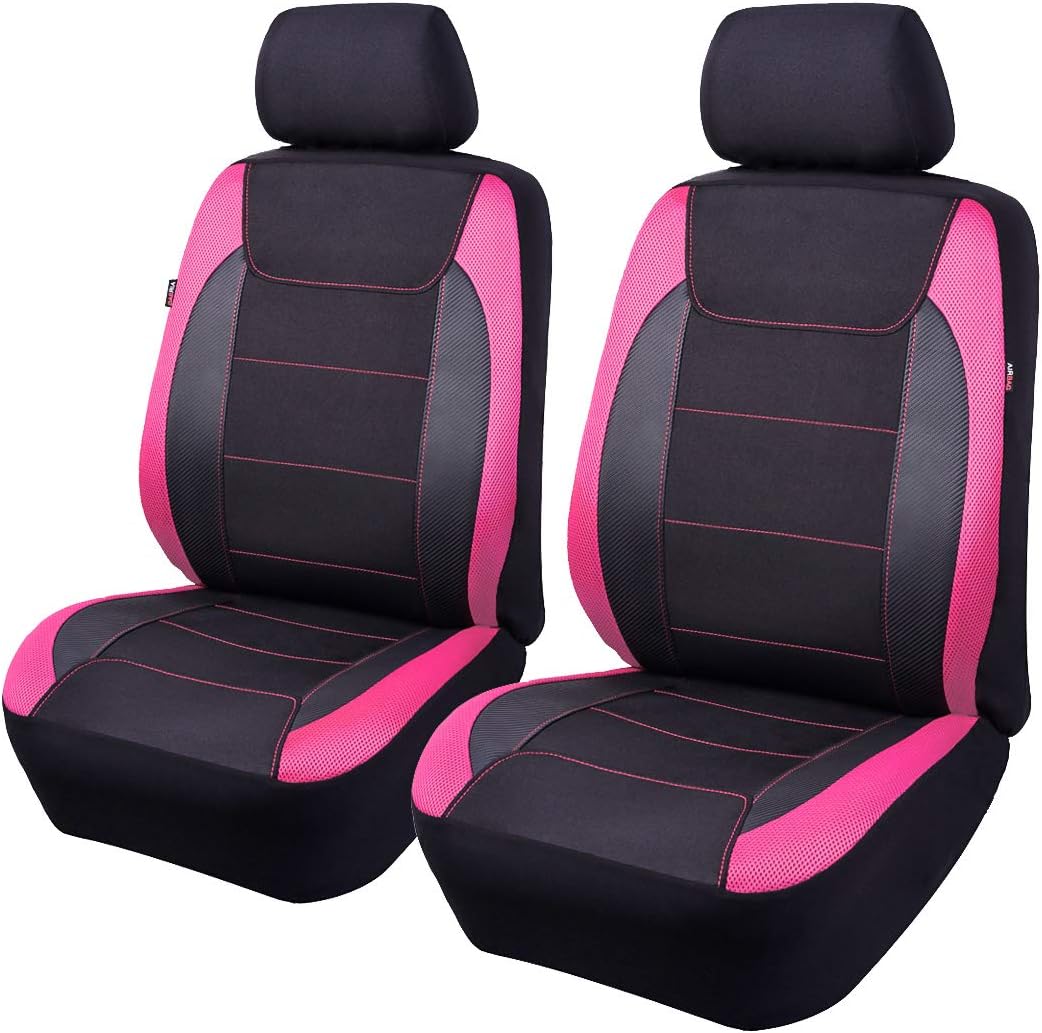 Flying Banner car seat Covers Quality Carbon Fiber Air Mesh Fabric Sport Low High Back Bucket Back Pocket Arm Rest (2 Fronts - High Bucket, Blue)