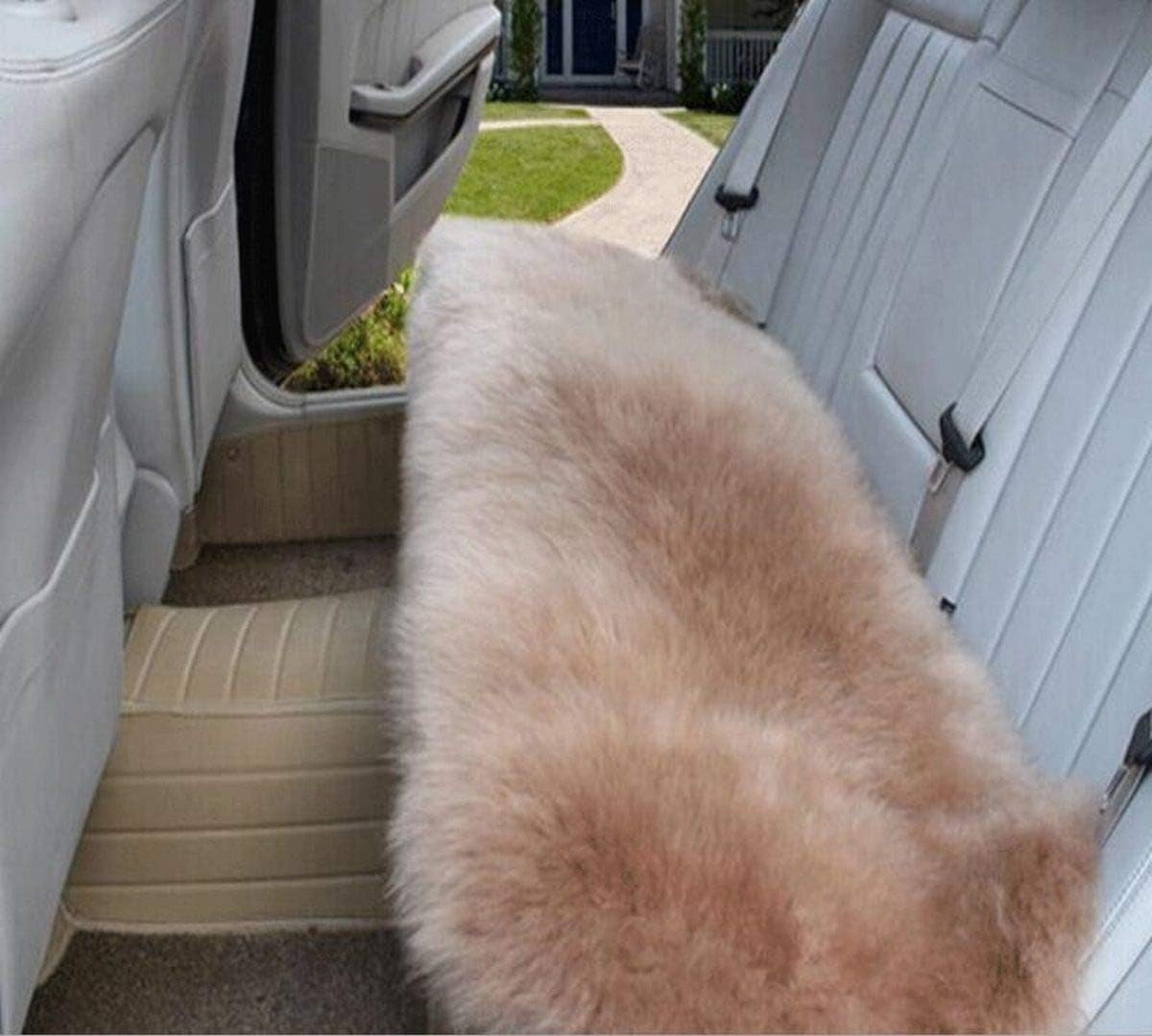 Sisha-A Winter Warmth: Universal Sheepskin Seat Cushion Cover - Natural Wool, for Cars, Trucks, SUVs & Vans - Cozy & Stylish Driving Companion Rear Beige Yellow