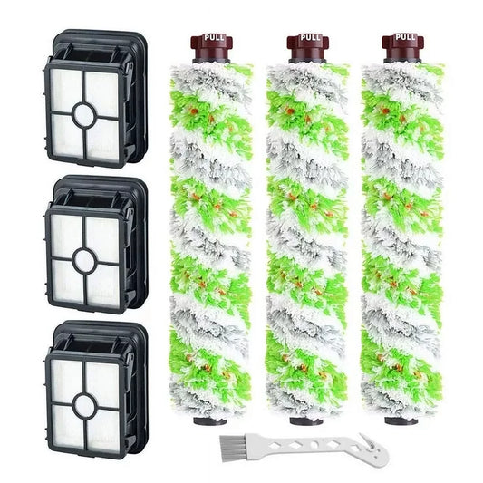 RONGJU 3 Packs Tangle-Free Multi-Surface Pet Brush Rolls + 3 Packs Vacuum Filters 1866 Replacement for Bissell CrossWave Vacuum Cl